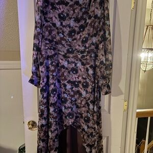 Express Floral High-Low Midi Dress in Lavender and Black